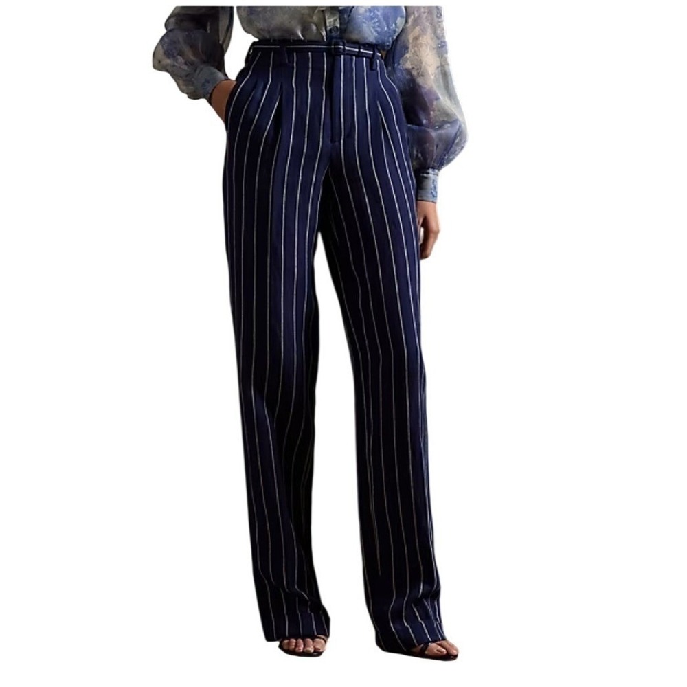 Ralph Lauren Collection Runway Stamford Pinstripe Linen Cotton Pants & Belt 6